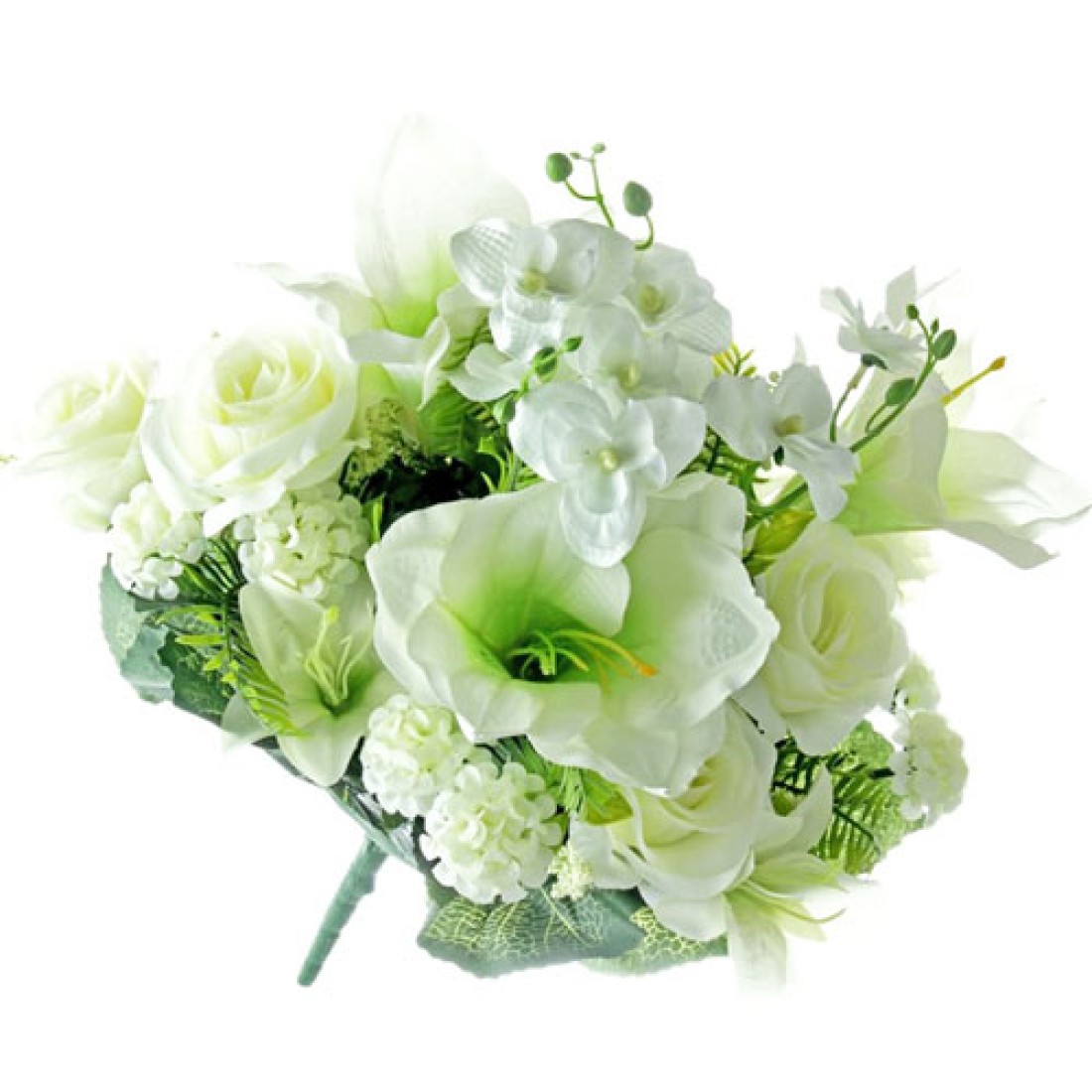 Artificial Flowers Bouquet Roses Amaryllis and Orchids White 47cm